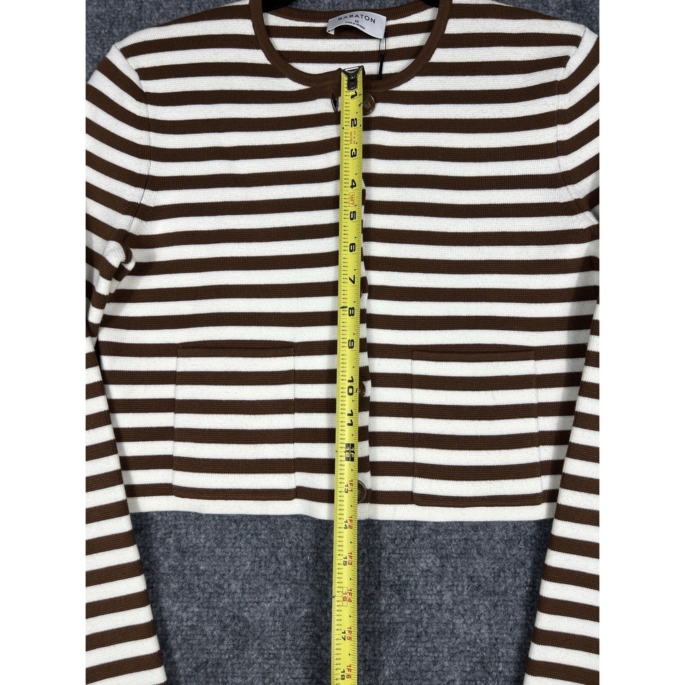 Aritzia Babaton Notable Cardigan XS Brown White Striped Cropped NWT - Picture 2 of 15